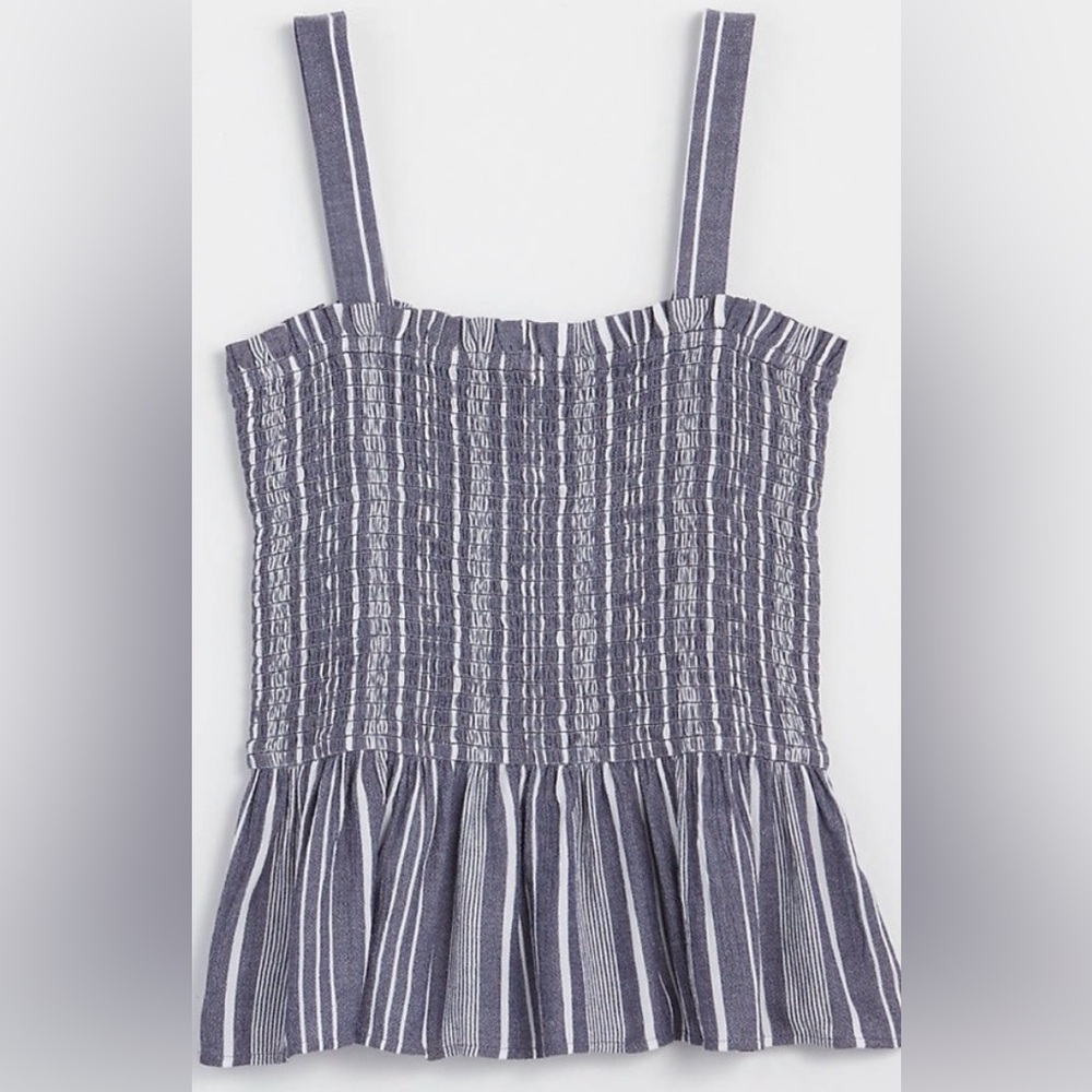 LOFT SMOCKED STRIPED PEPLUM TANK TOP SIZE MEDIUM NEW WITH TAGS